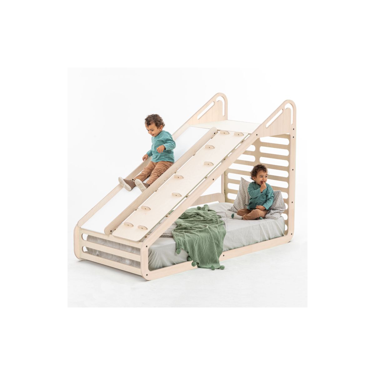 Toboggan + mur d'escalade pour lit Montessori Mamatoyz - Naturel